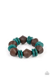 Bermuda Boardwalk - Multi - Blue Wooden Discs Chunky Brown Wooden Beads Stretchy Bracelet