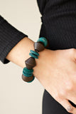 Bermuda Boardwalk - Multi - Blue Wooden Discs Chunky Brown Wooden Beads Stretchy Bracelet