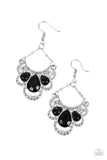 Caribbean Royality - Black Teardrop Gems White Rhinestones Fishhook Earrings