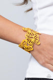 Butterfly Breeze - Yellow Leather Airy Stenciled Butterflies Urban Snap Wrap Bracelet