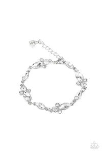 At Any Cost - White Glassy and Glittery Rhinestones Linked Clasp Bracelet