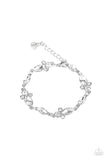 At Any Cost - White Glassy and Glittery Rhinestones Linked Clasp Bracelet