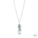 Crystal Cascade - Blue, Orange Glassy and Dainty Silver Beads with a Crystal-Like Gem as a Pendant Long Necklace