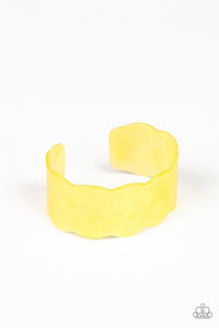 Retro Ruffle - Yellow Acrylic Cuff Bracelet