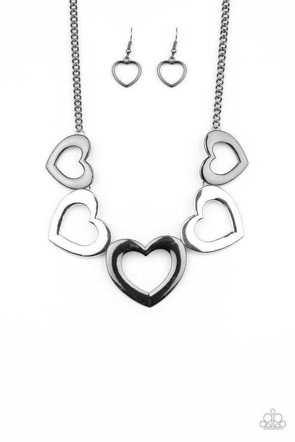 Hearty Hearts - Multi/Silver/Gunmetal Hearts Short Necklace