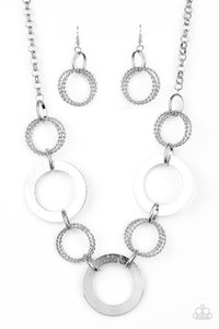 Ringed in Radiance - Silver and Copper Flat Circles Linked to Twisted Rings Short Necklace