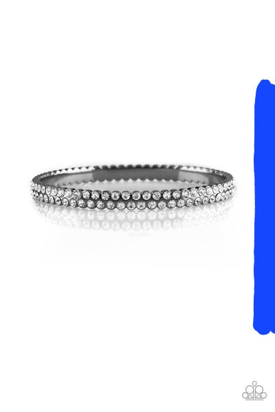 Decked Out in Diamonds - Black/Gunmetal White Rhinestones Bangle Bracelet