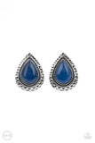 Desert Glow - Blue Teardrop Lapis Lazuli Stone Silver Hammered Frame Clip-On Earrings