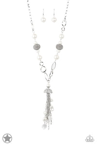 Designated Diva - White Rhinestones Ivory Pearls Long Necklace - Blockbuster Necklace