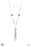 Designated Diva - White Rhinestones Ivory Pearls Long Necklace - Blockbuster Necklace