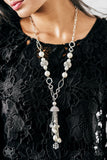 Designated Diva - White Rhinestones Ivory Pearls Long Necklace - Blockbuster Necklace