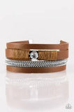 Catwalk Craze - Colored Leather/Silver Chains with White Rhinestones Clasp Bracelet