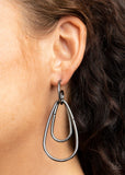 Droppin Drama - Black/Gunmetal Squiggly Bars Curls Two Teardrop Frames Hoop Earring