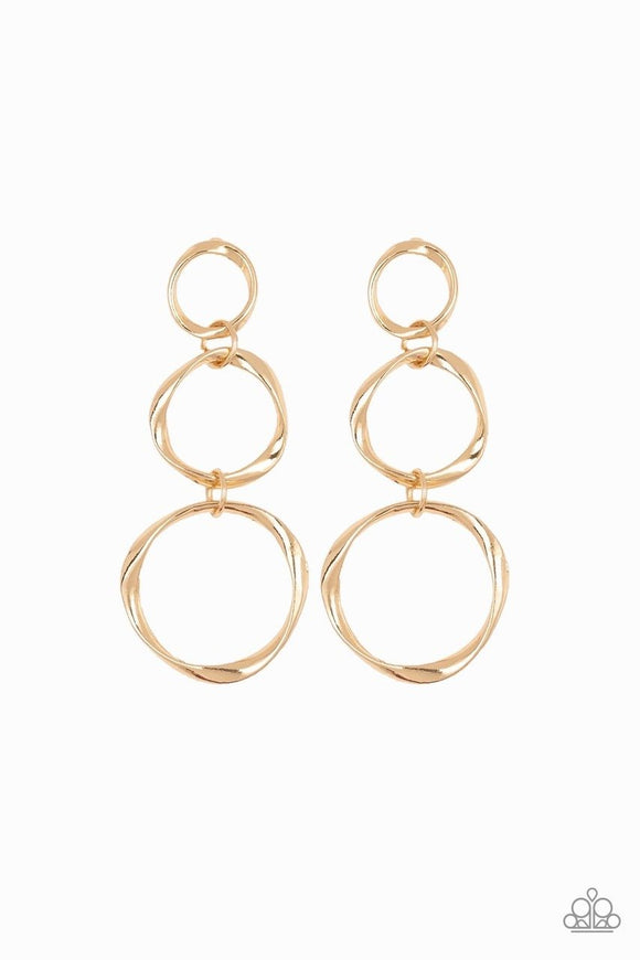 Three Ring Radiance - Gold Asymmetrical Rings Post Earrings