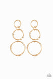 Three Ring Radiance - Gold Asymmetrical Rings Post Earrings