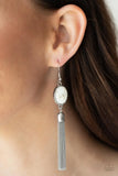 Oceanic Opalescence - White Iridescent Flecks of Shell Encased Silver Frame Fishhook Earrings