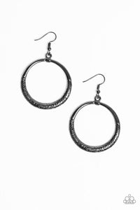 Modern Shimmer - Black/Gunmetal hammered Thick Hoop with a Metallic Finish Fishhook Earrings