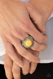 Evolutionary Essence - Yellow Stone Silver Studded Frame Wide Band Ring