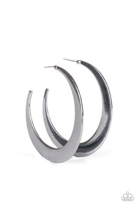 Moon Beam - Black/Gunmetal Flat Crescent-Like Shape Hoop Earrings