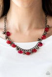 Runway Rebel - Green - Red - Purple Crystal-Like Beads Gunmetal Chain Short Necklace