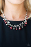 Fiercely Fancy - Red/Silver - Multi/Brass/Orange - Green Beads Silver Rings Linked Short Necklace