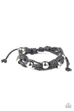 Free Climb - Black Twine Oversized Silver Beads Urban Pull Tie Bracelet