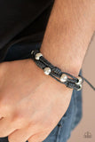 Free Climb - Black Twine Oversized Silver Beads Urban Pull Tie Bracelet