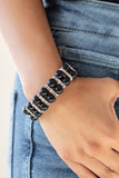 Glowing Glam - Black Beads White Rhinestones Clasp Bracelet