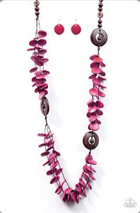 Greetings From Tahiti - Pink Wooden Necklace