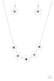 Hoppin Hibiscus - Green and Multicolored Airy Silver Flower Short Necklace