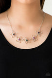 Hoppin Hibiscus - Green and Multicolored Airy Silver Flower Short Necklace