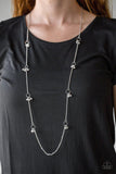 House Party Posh - Silver - White - Brass Clusters of Beads Long Necklace