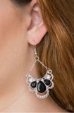 Caribbean Royality - Black Teardrop Gems White Rhinestones Fishhook Earrings