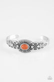 Wide Open Mesas - Orange - Purple Crackle Stone in Center Silver Southwestern Curls Cuff Bracelet