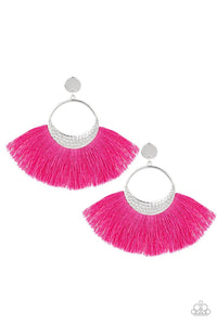 Spartan Spirit - Pink Thread Flares Silver Hammered Frame Post Earrings