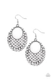 Fierce Flash - White Rhinestones Airy Oval Fishhook Earrings