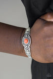 Wide Open Mesas - Orange - Purple Crackle Stone in Center Silver Southwestern Curls Cuff Bracelet