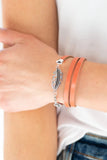 High Spirits - Orange Leather Silver Feather Charm Urban Triple Clasp Bracelet