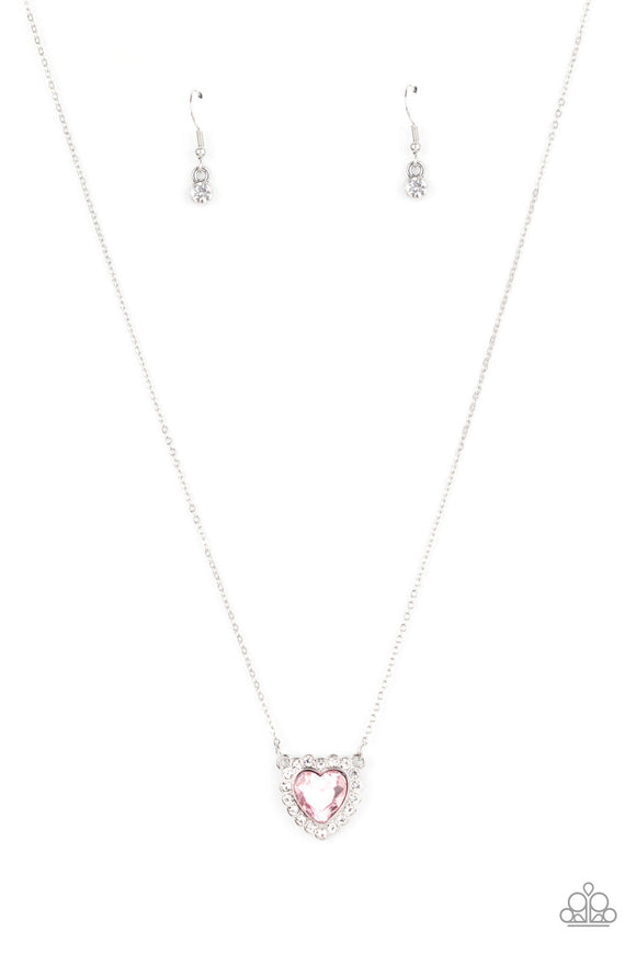 Out of the GLITTERY-ness of Your Heart - Pink - White Heart Short Necklace