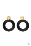 Strategically Sassy - Black Hoop Attached to a Gold Disc Post Earring