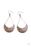 Trading Post Trending - Copper Crescent Tribal Pattern Fishhook Earrings