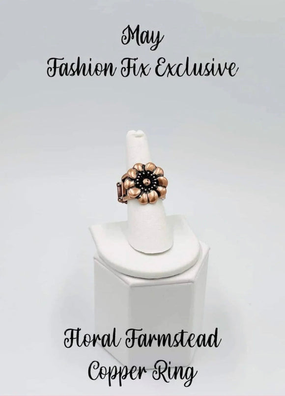 Floral Farmstead - Copper Wide Stretchy Band Ring - Fashion Fix Exclusive - May 2022