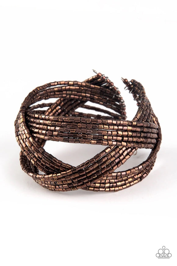 Shooting Star - Copper and Brass Seed Beads Layers Braided Cuff Bracelet