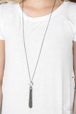 Five-Alarm Firework - Black/Gunmetal - Gold Chain and Tassels White Gem Long Necklace