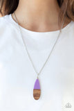 Going Overboard - Green/Brown - Purple/Brown Wooden Teardrop Long Necklace