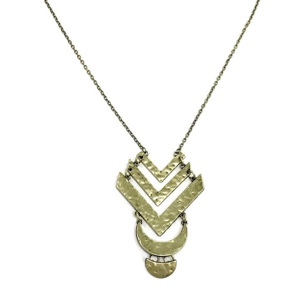 Artisan Edge - Brass Hammered Chevron-Like Shape Long Necklace - Fashion Fix Exclusive Feb. 2020