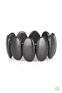 Dramatically Nomadic - Black - Blue- Silver Smooth Oval Stones Stretchy Bracelet