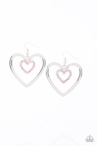 Heart Candy Couture - Pink Dainty Encrusted Rhinestones Double Silver Hearts Fishhook Earrings