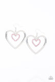 Heart Candy Couture - Pink Dainty Encrusted Rhinestones Double Silver Hearts Fishhook Earrings