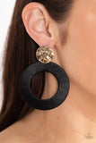 Strategically Sassy - Black Hoop Attached to a Gold Disc Post Earring